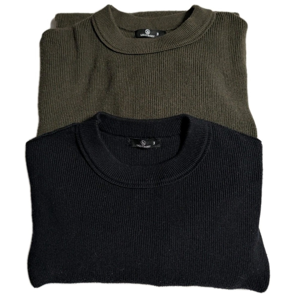 LILLUSORY Oversized Ribbed Sweater Bundle Womens M Black & Olive Crewneck